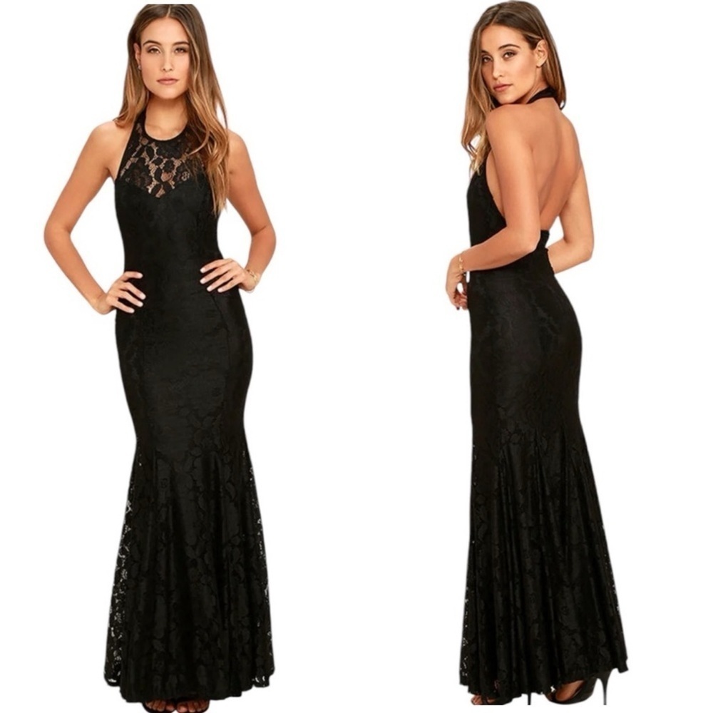 Lulu’s Live Forever Black Lace Maxi Dress